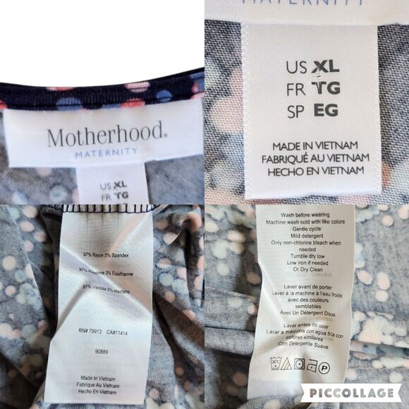Motherhood Maternity Navy Blue Pink Polka Dot Short Sleeve V Neck Dress Sz XL - Picture 11 of 11